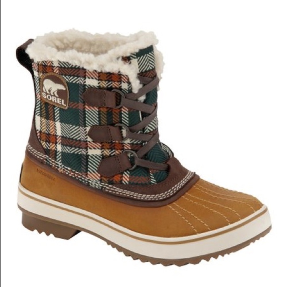 Sorel brown and Green Tivoli Plaid Boots